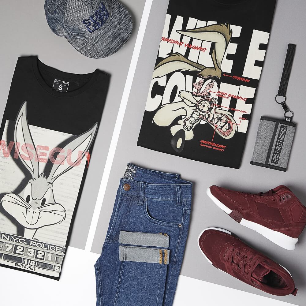 flat lay arrangement of Cropp clothing