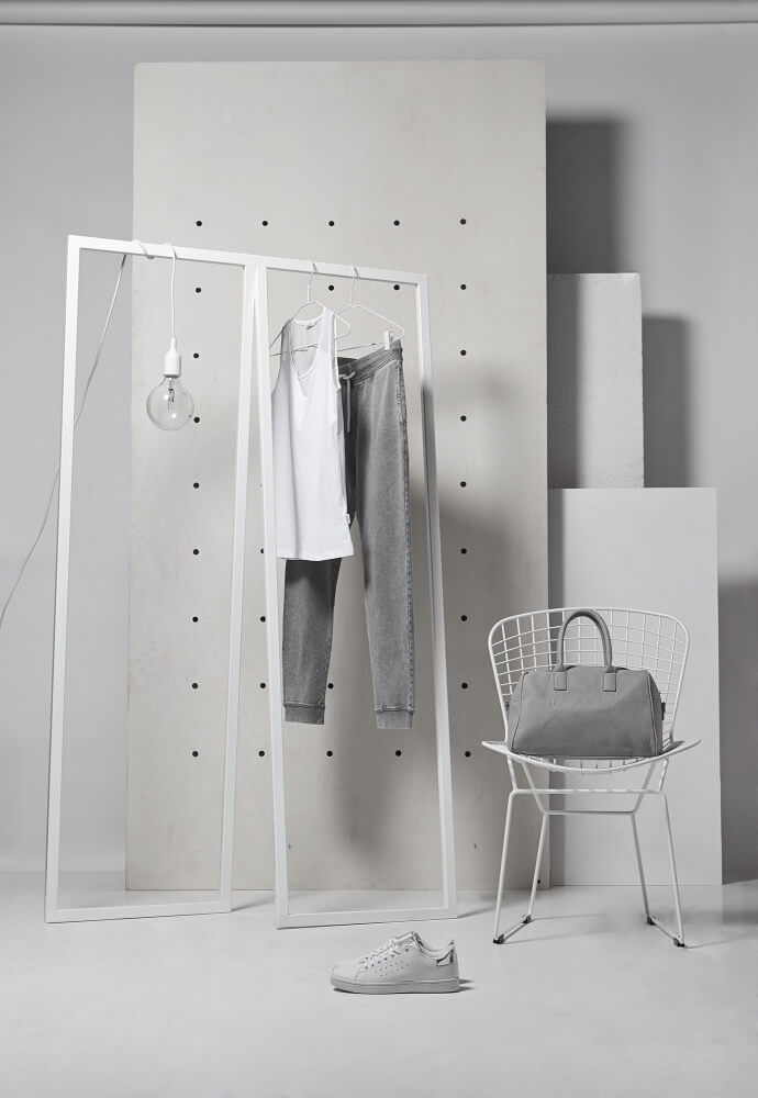 creative commercial photo for use in a newsletter showing clothes among a bright set 