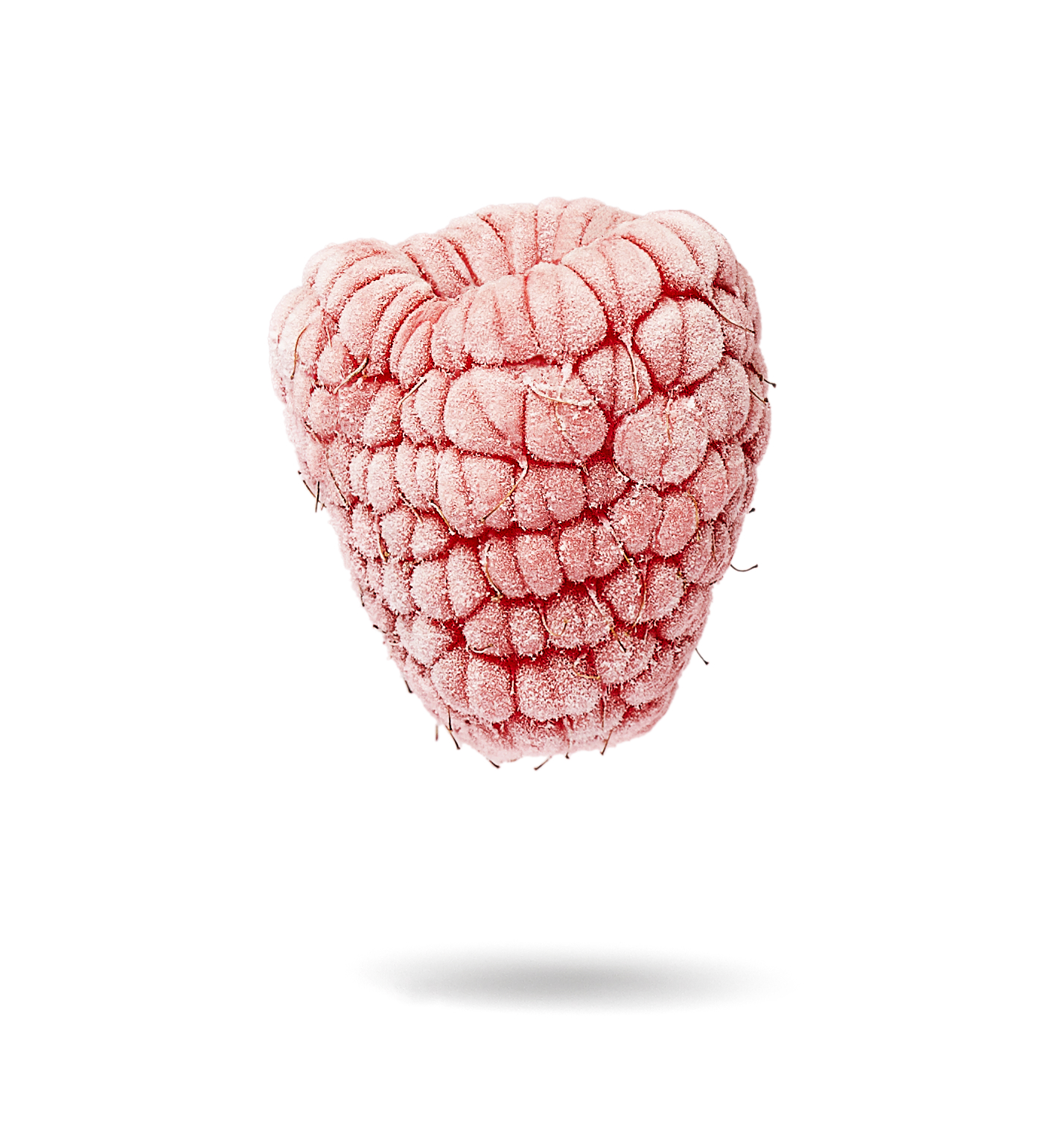 photo of frozen raspberry hanging in the air