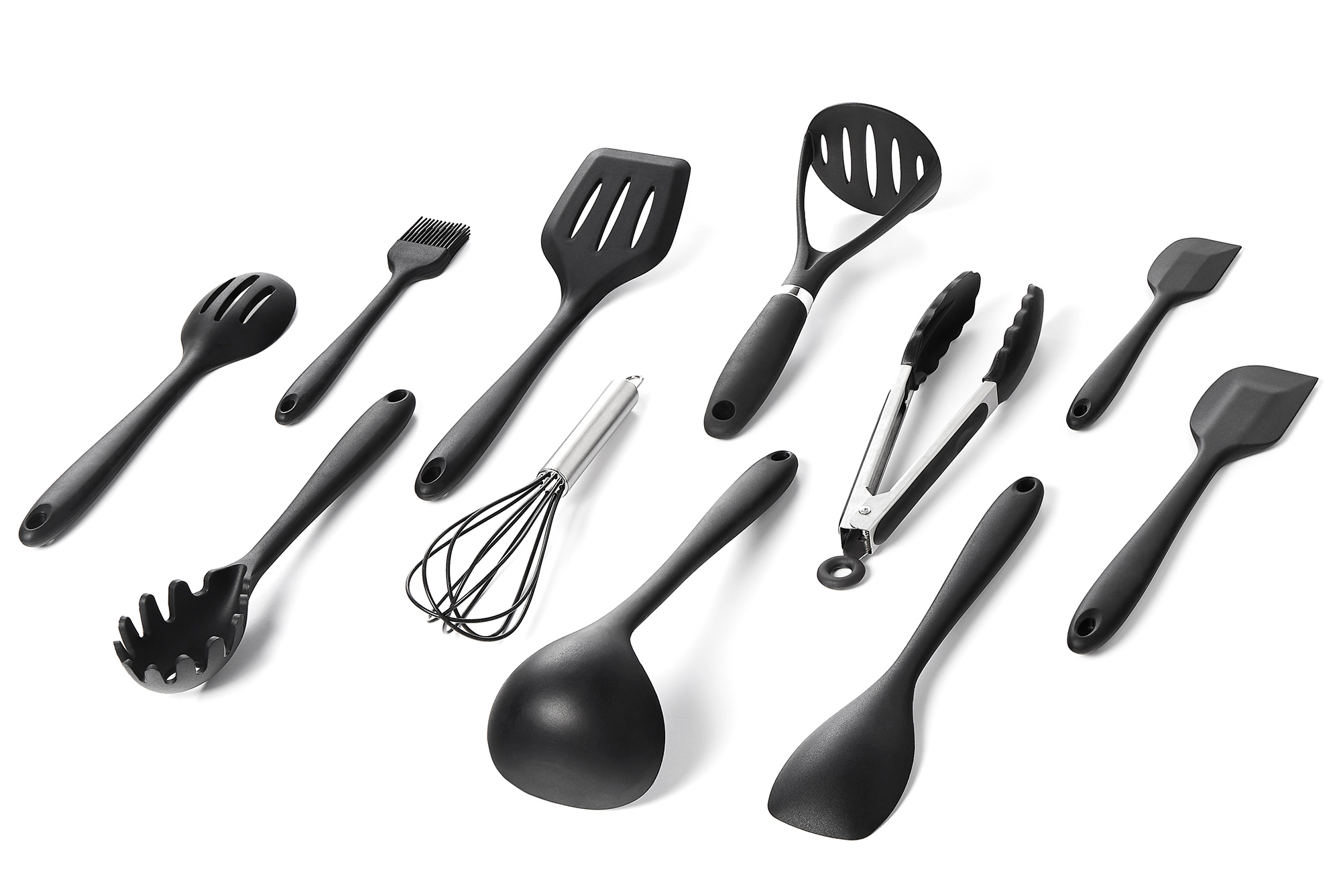 group packshot photo from a top angle of Storey kitchen accessories on a white background with a shadow