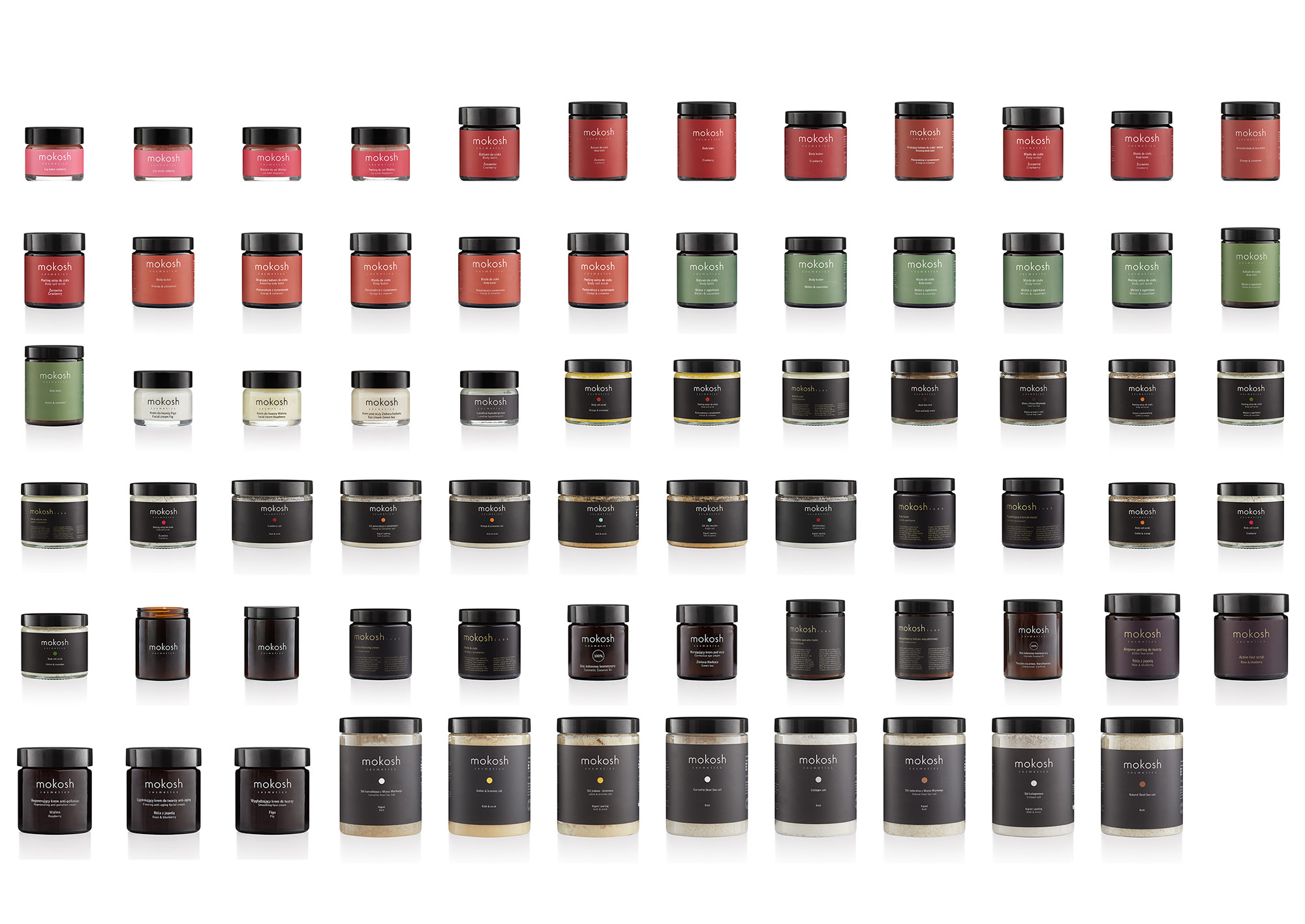 composition of packshot photos of cosmetics in jars set aside based on the packaging colour