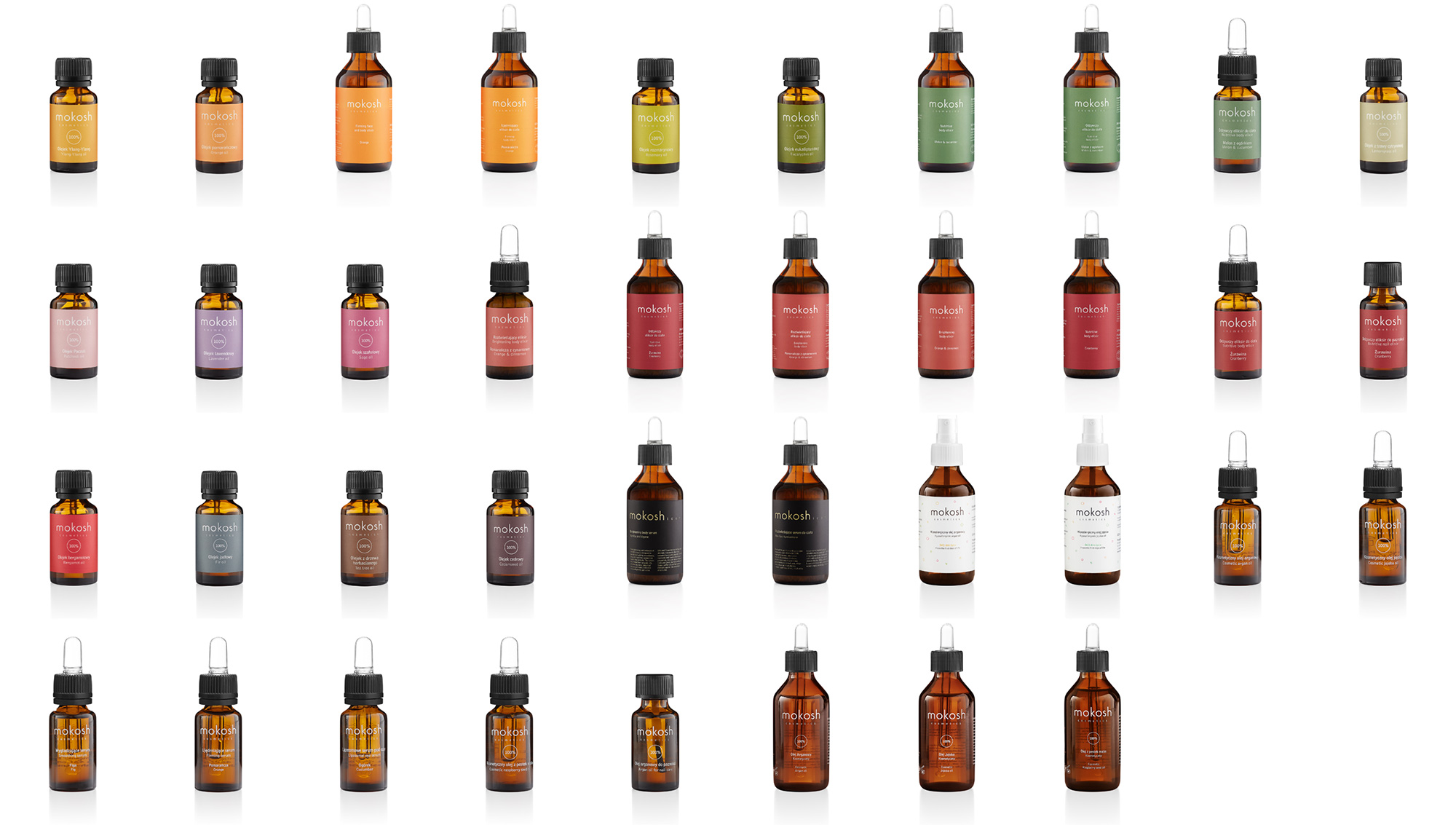 whole set of packshot photos of botteled cosmetics