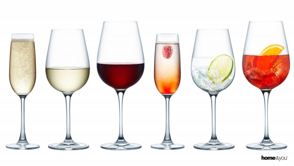 group picture of different kinds of glassware filled with liquids showing their example usage
