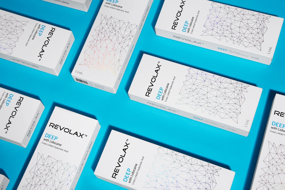 group photo of ODA Revolax Blue cosmetics ona Blue background 